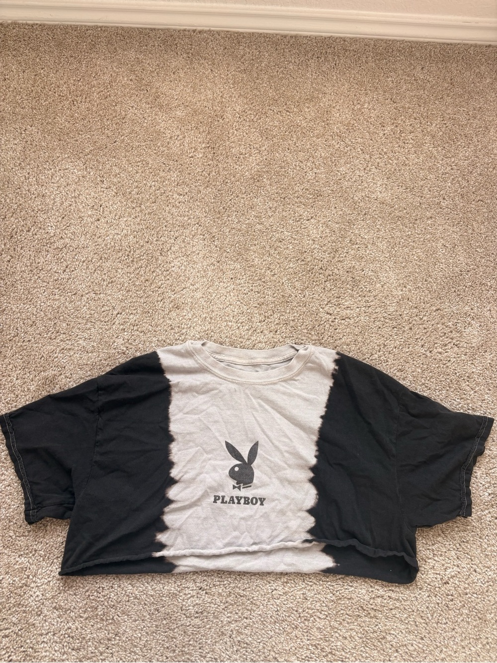 PLAYBOY Black and White Tie-Dye Crop Tee